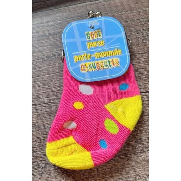 Vtg 90s Sock Coin Purse Nwt Pink Blue Polka Dots Baby - Picture 1 of 6